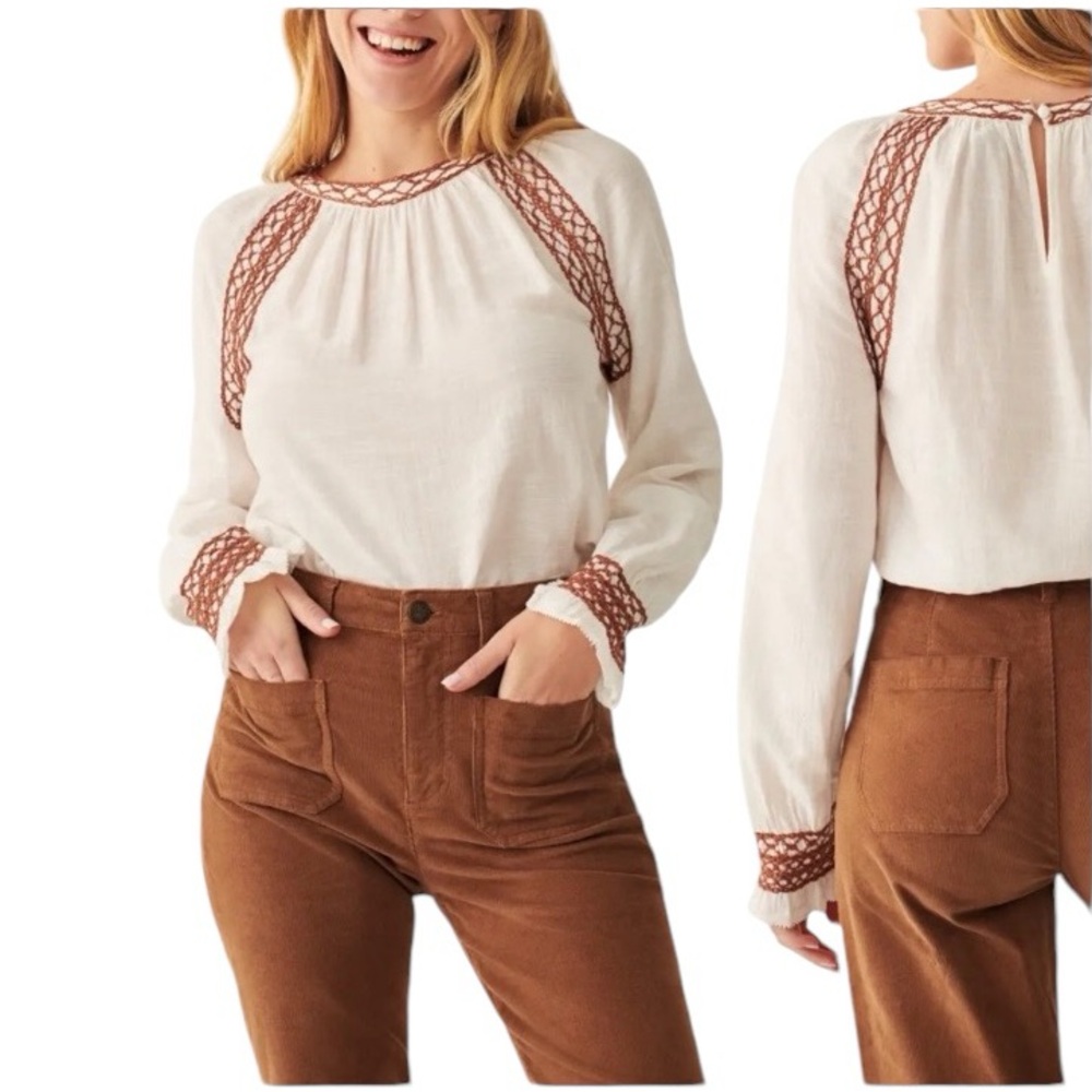 Faherty NWT Boho Embroidered Longsleeve Top XS